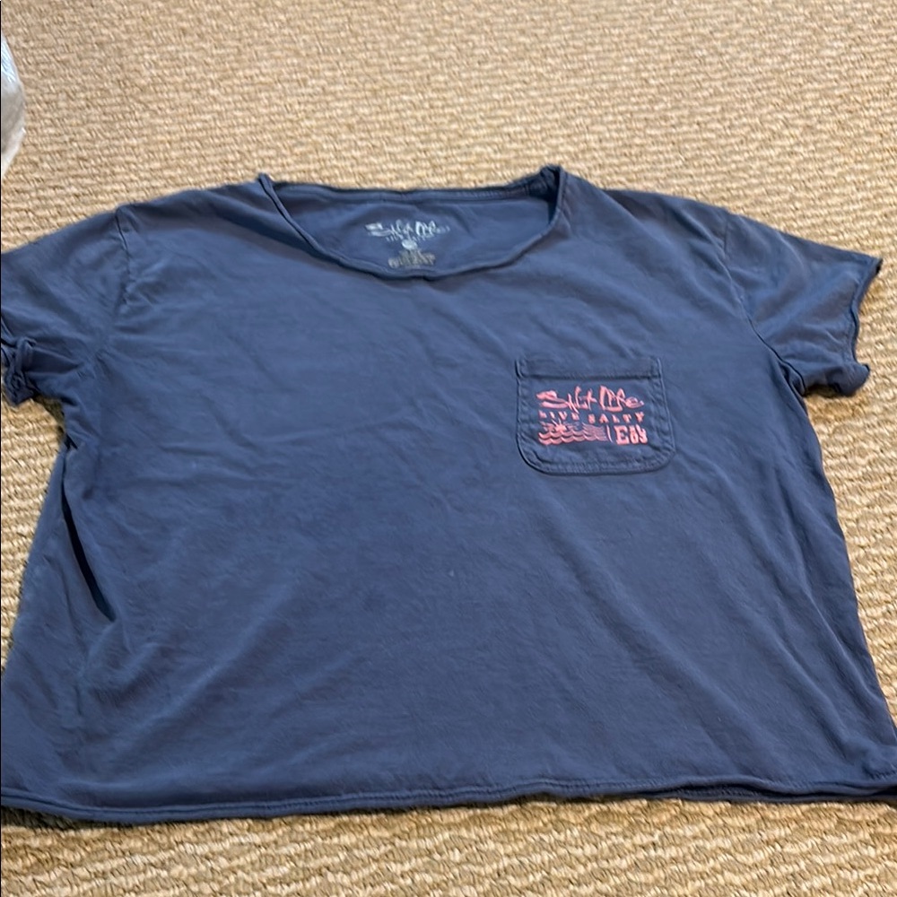 Salt Life denim  Blue  Shirt with Pink Pocket Detail